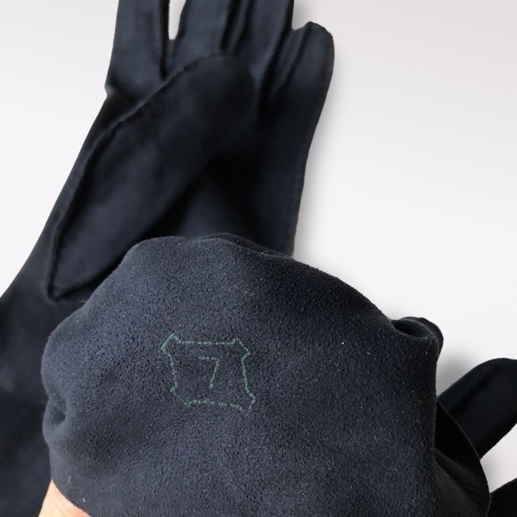 Vintage 70s Bloomingdale's Suede Gloves Navy Small - Picture 6 of 11